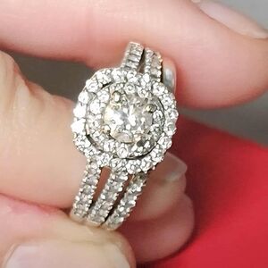 Diampnd Wedding Set, 14k White Gold, Size 7.25